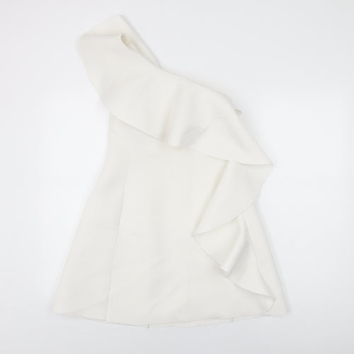 ASOS Womens White Polyester Skater Dress Size 10 One Shoulder Zip