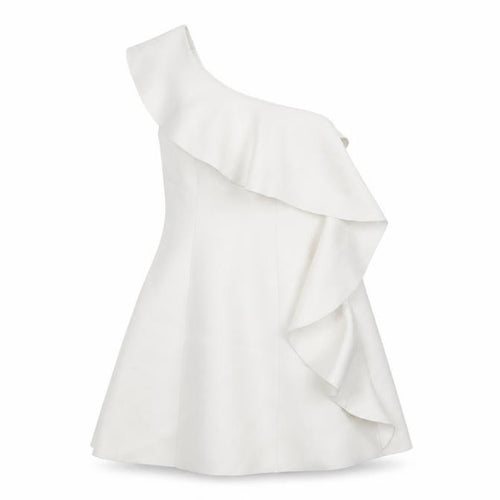 ASOS Womens White Polyester Skater Dress Size 10 One Shoulder Zip