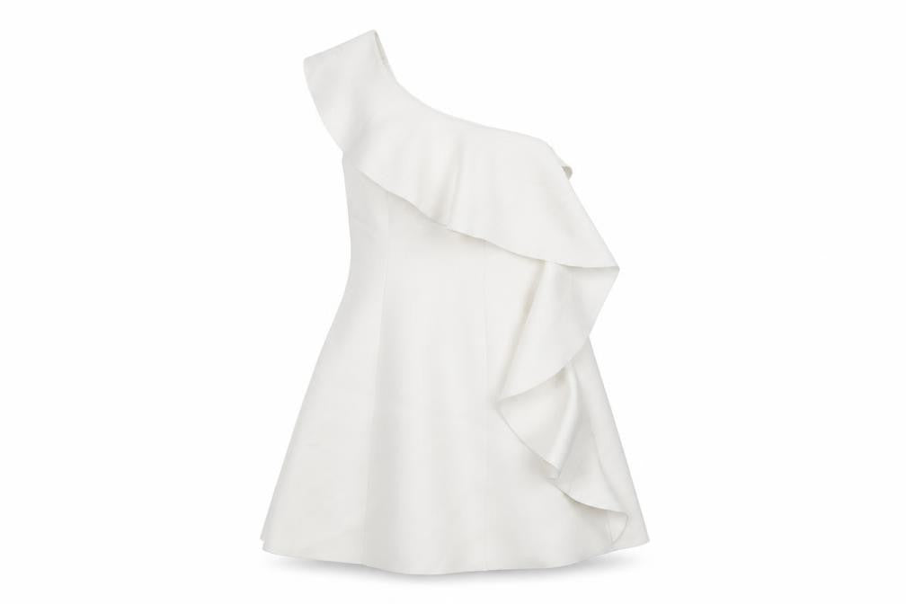 ASOS Womens White Polyester Skater Dress Size 10 One Shoulder Zip