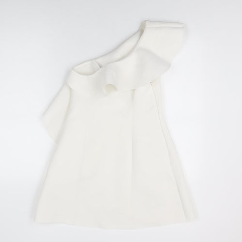 ASOS Womens White Polyester Skater Dress Size 10 One Shoulder Zip
