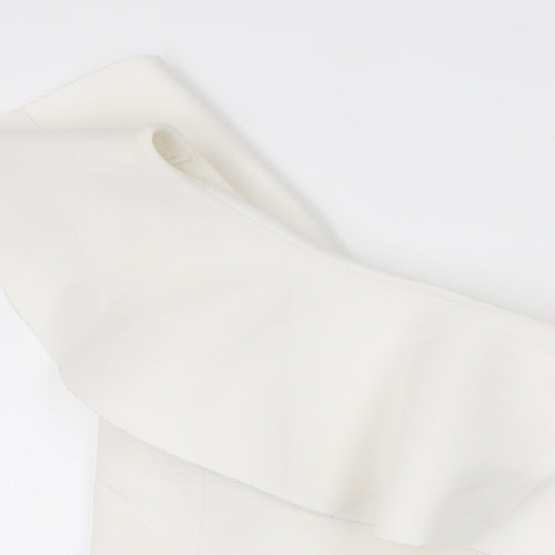 ASOS Womens White Polyester Skater Dress Size 10 One Shoulder Zip