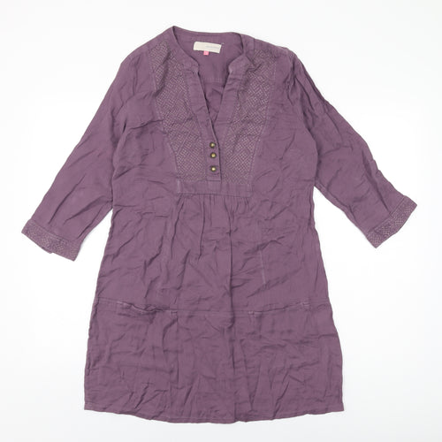 John Lewis Womens Purple Cotton Shift Size 12 V-Neck Button
