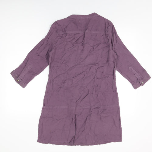 John Lewis Womens Purple Cotton Shift Size 12 V-Neck Button