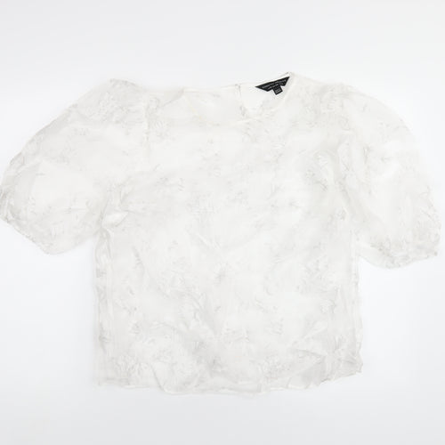 Dorothy Perkins Womens White Polyester Basic T-Shirt Size 14 Round Neck