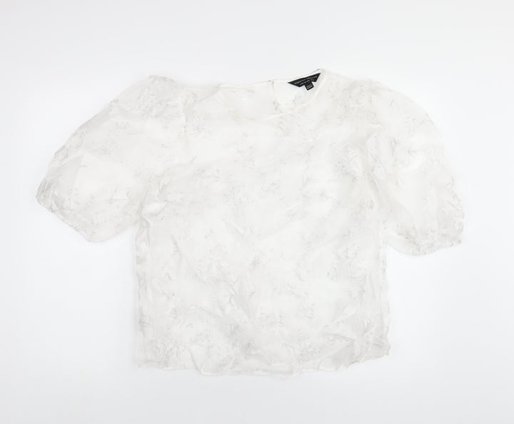 Dorothy Perkins Womens White Polyester Basic T-Shirt Size 14 Round Neck