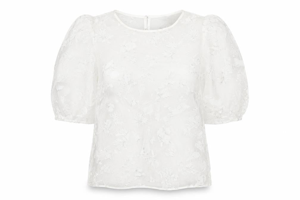 Front view of Dorothy Perkins women’s white polyester basic t-shirt, size UK 14, round neck