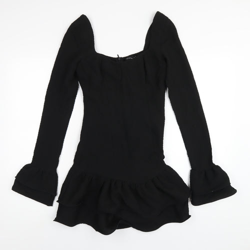 PRETTYLITTLETHING Womens Black Polyester Mini Size 4 Square Neck Zip