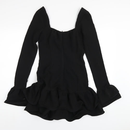 PRETTYLITTLETHING Womens Black Polyester Mini Size 4 Square Neck Zip