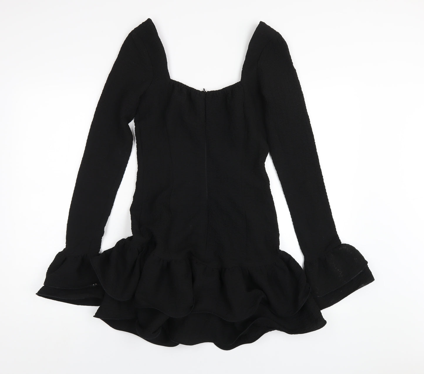 PRETTYLITTLETHING Womens Black Polyester Mini Size 4 Square Neck Zip