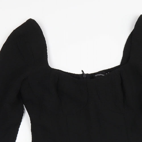 PRETTYLITTLETHING Womens Black Polyester Mini Size 4 Square Neck Zip