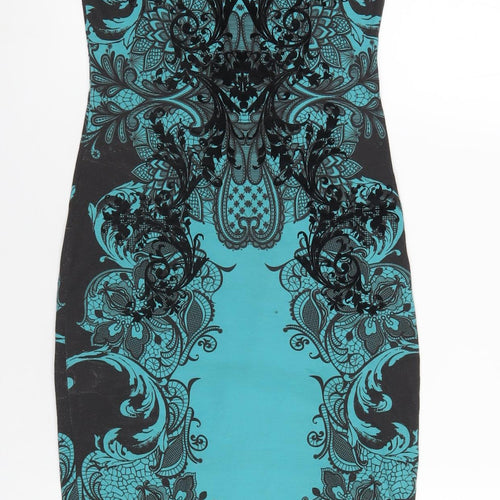Lipsy Womens Blue Geometric Polyester Bodycon Size 8 Round Neck Pullover