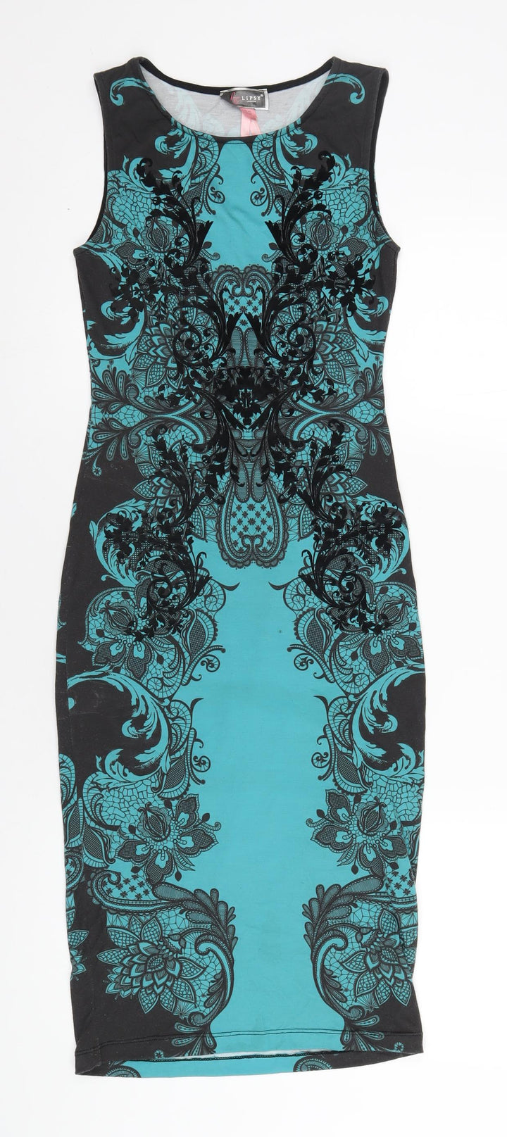 Lipsy Womens Blue Geometric Polyester Bodycon Size 8 Round Neck Pullover