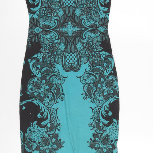 Lipsy Womens Blue Geometric Polyester Bodycon Size 8 Round Neck Pullover