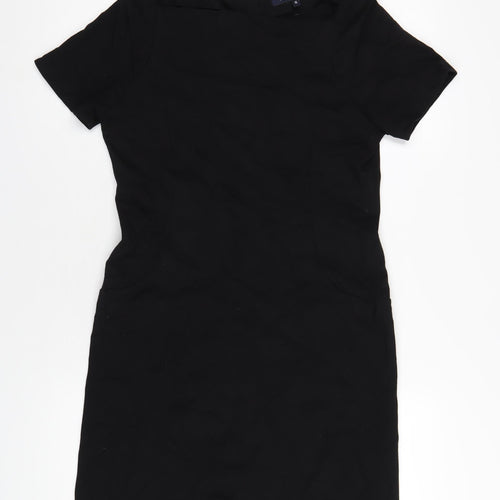 French Connection Womens Black Viscose A-Line Size 16 Square Neck Zip