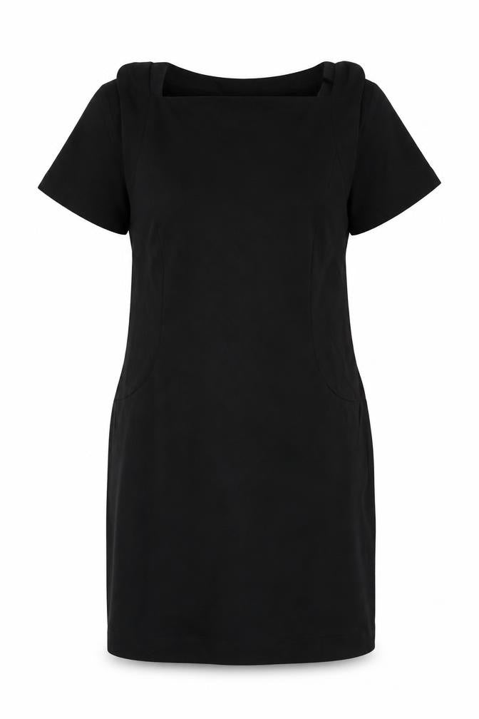 Front view of French Connection women’s black viscose a-line, size UK 16, square neck zip