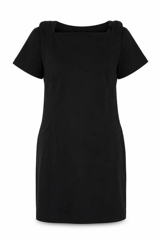 Front view of French Connection women’s black viscose a-line, size UK 16, square neck zip