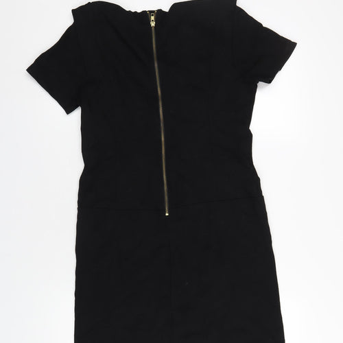 French Connection Womens Black Viscose A-Line Size 16 Square Neck Zip
