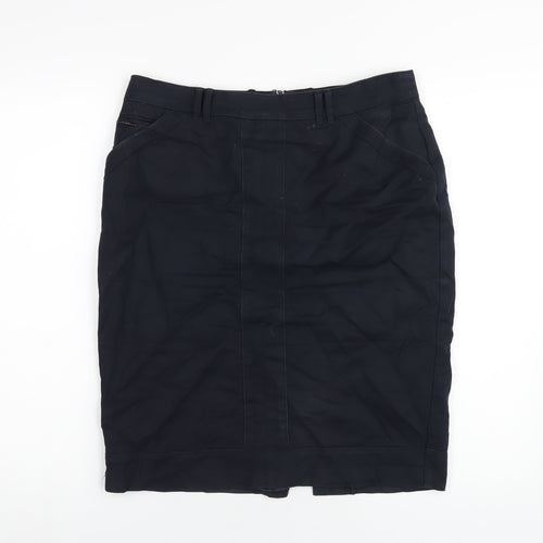 Autograph Womens Blue Cotton Straight & Pencil Skirt Size 12 Zip