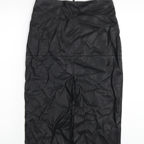 Dorothy Perkins Womens Black Polyurethane Straight & Pencil Skirt Size 8 Zip - Leather Look