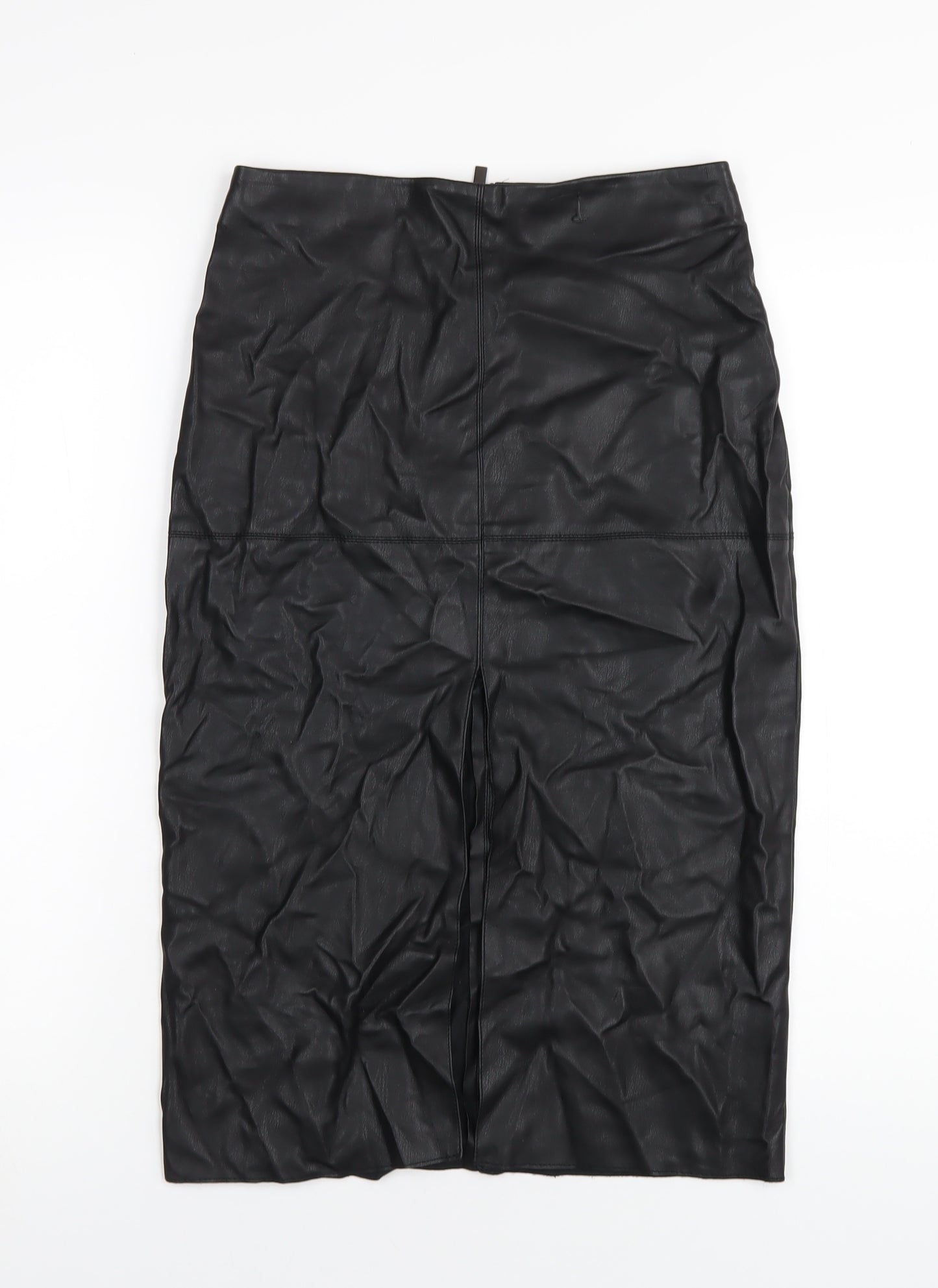 Dorothy Perkins Womens Black Polyurethane Straight & Pencil Skirt Size 8 Zip - Leather Look