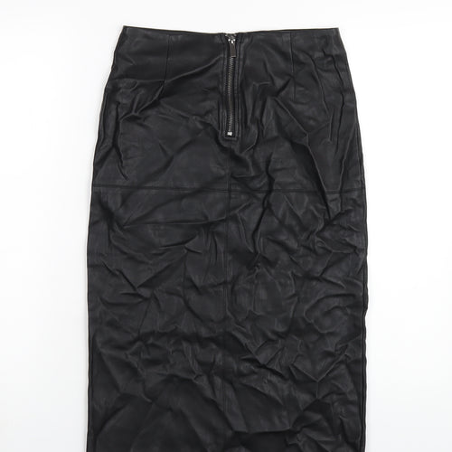 Dorothy Perkins Womens Black Polyurethane Straight & Pencil Skirt Size 8 Zip - Leather Look