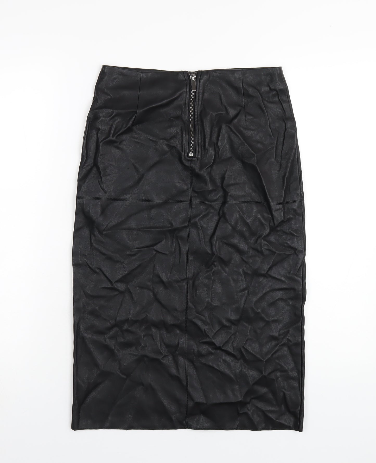 Dorothy Perkins Womens Black Polyurethane Straight & Pencil Skirt Size 8 Zip - Leather Look