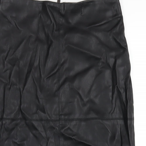 Dorothy Perkins Womens Black Polyurethane Straight & Pencil Skirt Size 8 Zip - Leather Look
