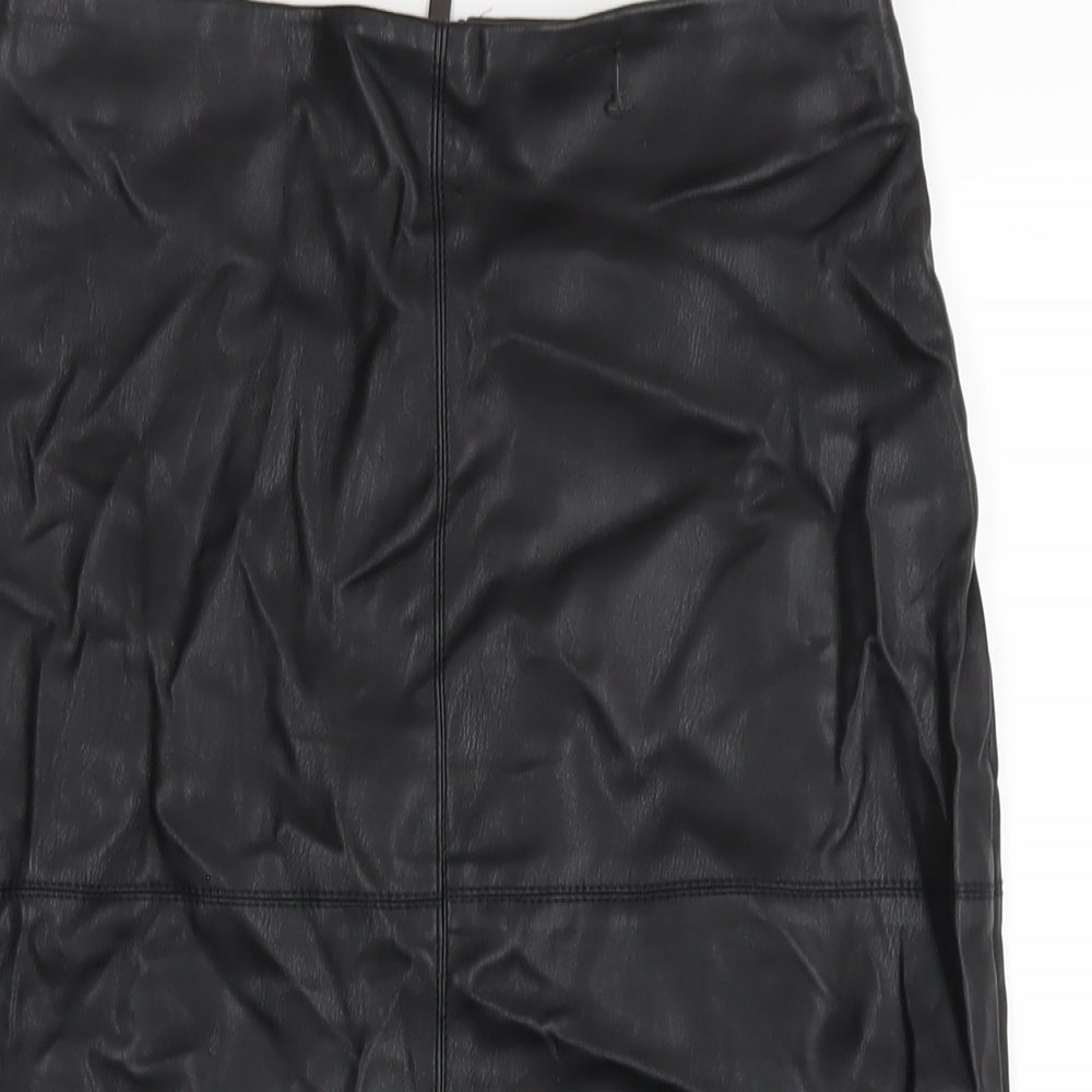 Dorothy Perkins Womens Black Polyurethane Straight & Pencil Skirt Size 8 Zip - Leather Look