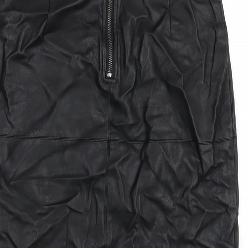 Dorothy Perkins Womens Black Polyurethane Straight & Pencil Skirt Size 8 Zip - Leather Look