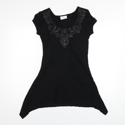 Wallis Womens Black Viscose A-Line Size 8 Scoop Neck Pullover