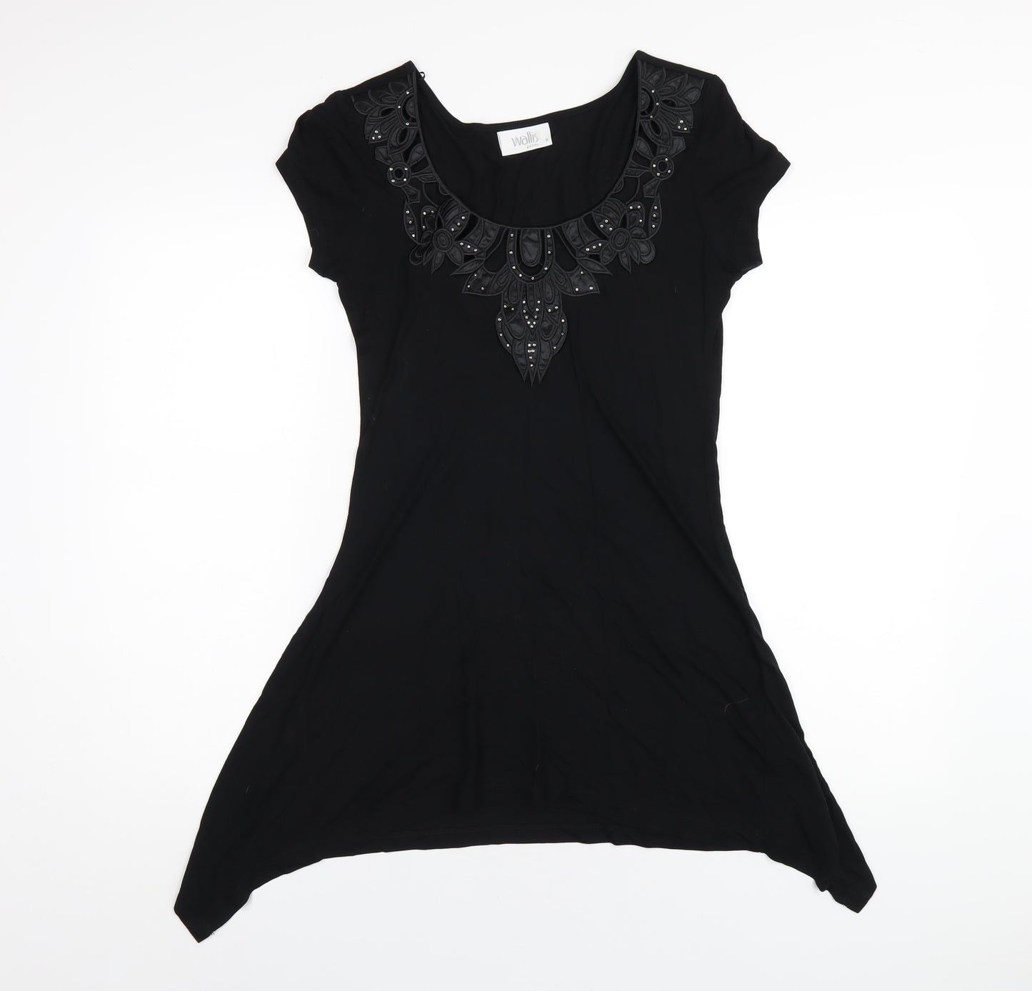 Wallis Womens Black Viscose A-Line Size 8 Scoop Neck Pullover