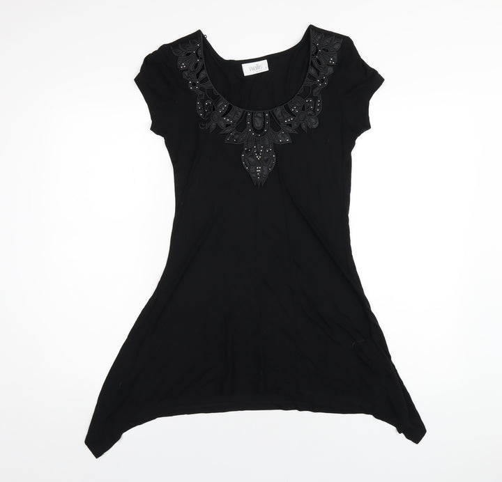 Wallis Womens Black Viscose A-Line Size 8 Scoop Neck Pullover