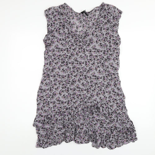 NEXT Womens Grey Floral Viscose Ball Gown Size 16 V-Neck Pullover