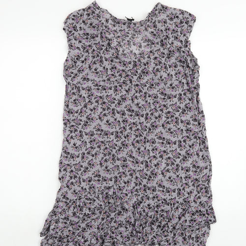 NEXT Womens Grey Floral Viscose Ball Gown Size 16 V-Neck Pullover