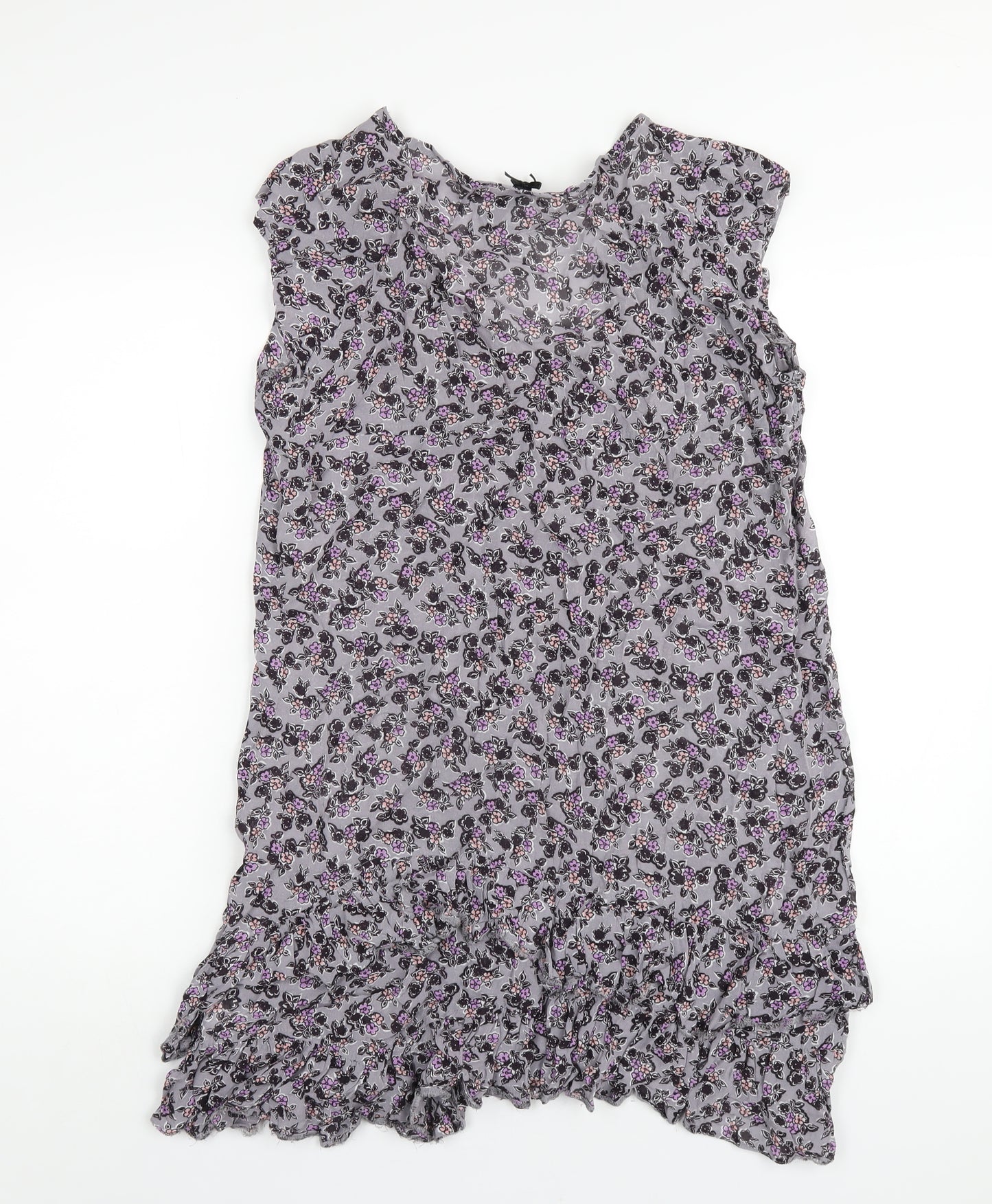 NEXT Womens Grey Floral Viscose Ball Gown Size 16 V-Neck Pullover
