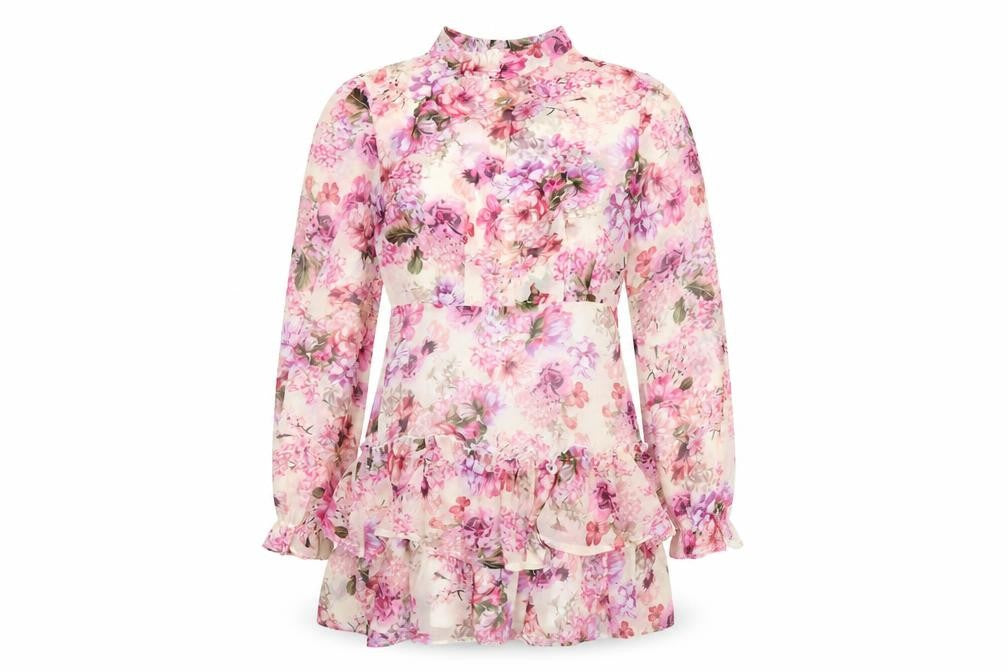 Boohoo Womens Pink Floral Polyester A-Line Size 10 Round Neck Zip
