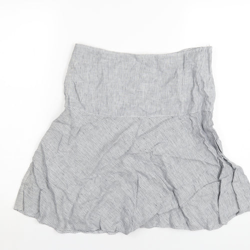 Marks and Spencer Womens Blue Striped Linen A-Line Skirt Size 10 Zip