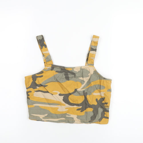 New Look Girls Yellow Camouflage Cotton Cropped T-Shirt Size 14 Years Square Neck Pullover