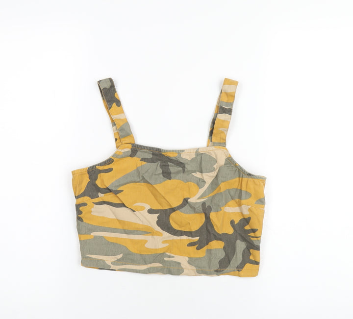 New Look Girls Yellow Camouflage Cotton Cropped T-Shirt Size 14 Years Square Neck Pullover