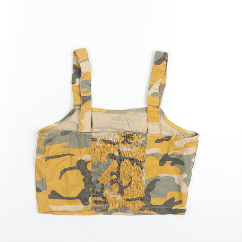 New Look Girls Yellow Camouflage Cotton Cropped T-Shirt Size 14 Years Square Neck Pullover