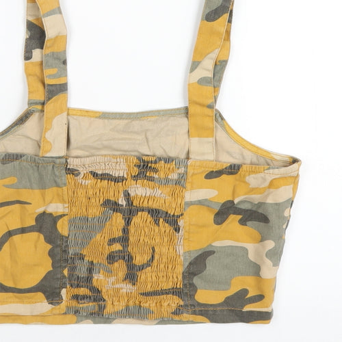 New Look Girls Yellow Camouflage Cotton Cropped T-Shirt Size 14 Years Square Neck Pullover