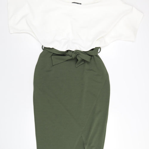 Boohoo Womens Green Polyester Pencil Dress Size 16 Boat Neck Pullover