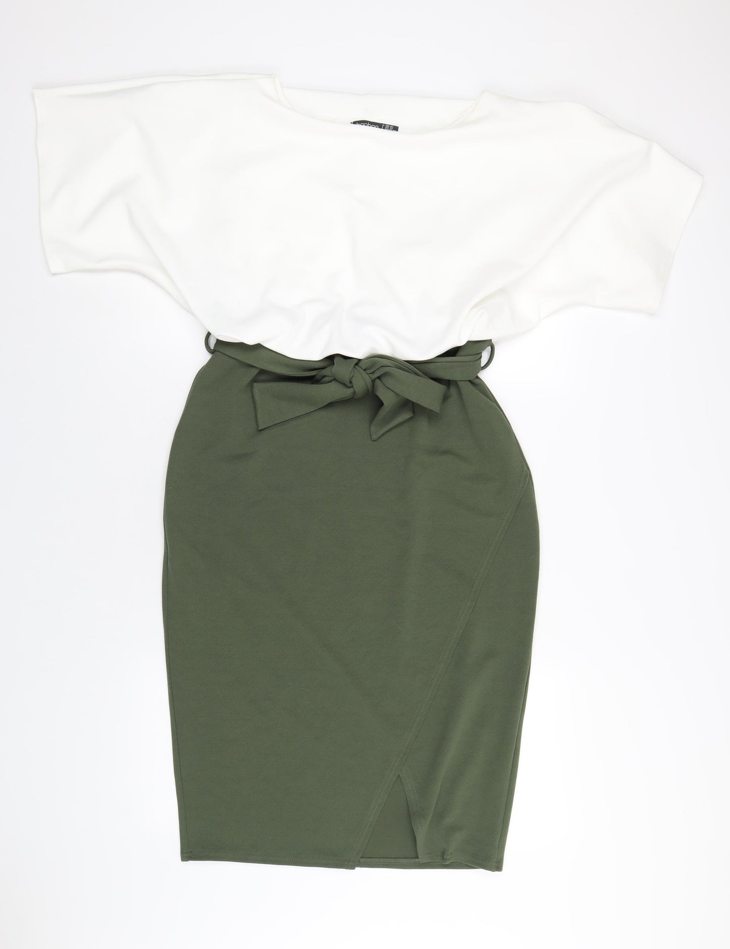 Boohoo Womens Green Polyester Pencil Dress Size 16 Boat Neck Pullover