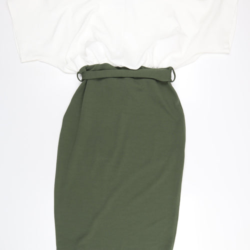 Boohoo Womens Green Polyester Pencil Dress Size 16 Boat Neck Pullover