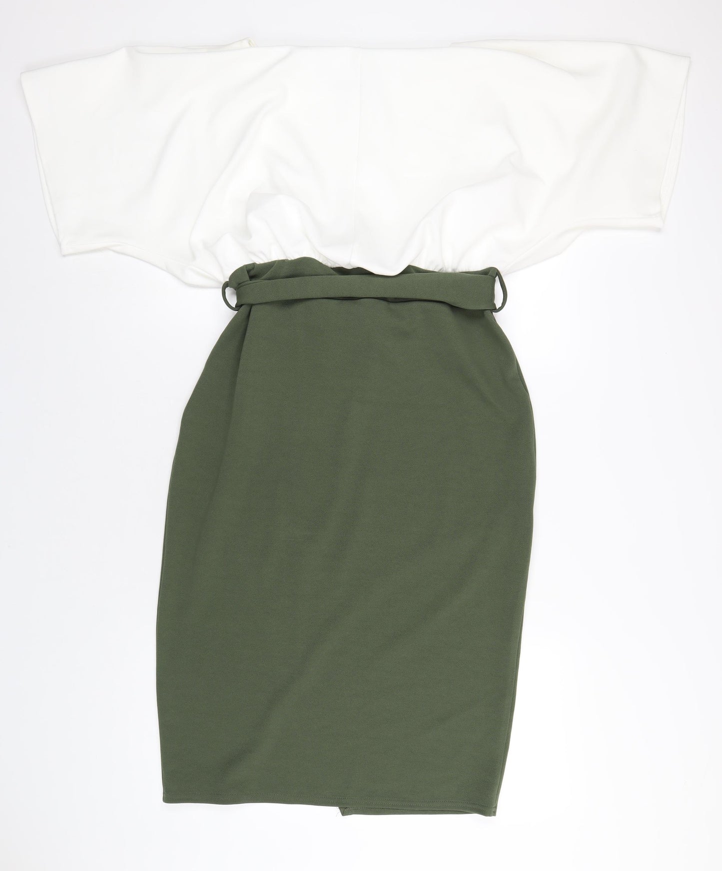 Boohoo Womens Green Polyester Pencil Dress Size 16 Boat Neck Pullover