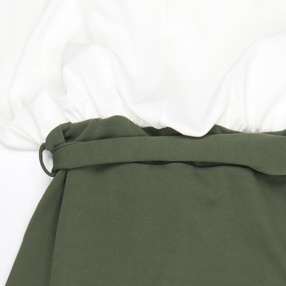 Boohoo Womens Green Polyester Pencil Dress Size 16 Boat Neck Pullover