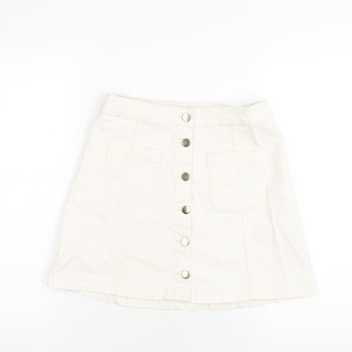 H&M Womens Ivory Cotton A-Line Skirt Size 10 Button