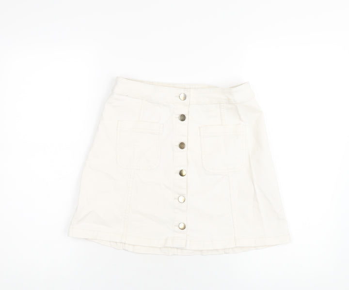 H&M Womens Ivory Cotton A-Line Skirt Size 10 Button