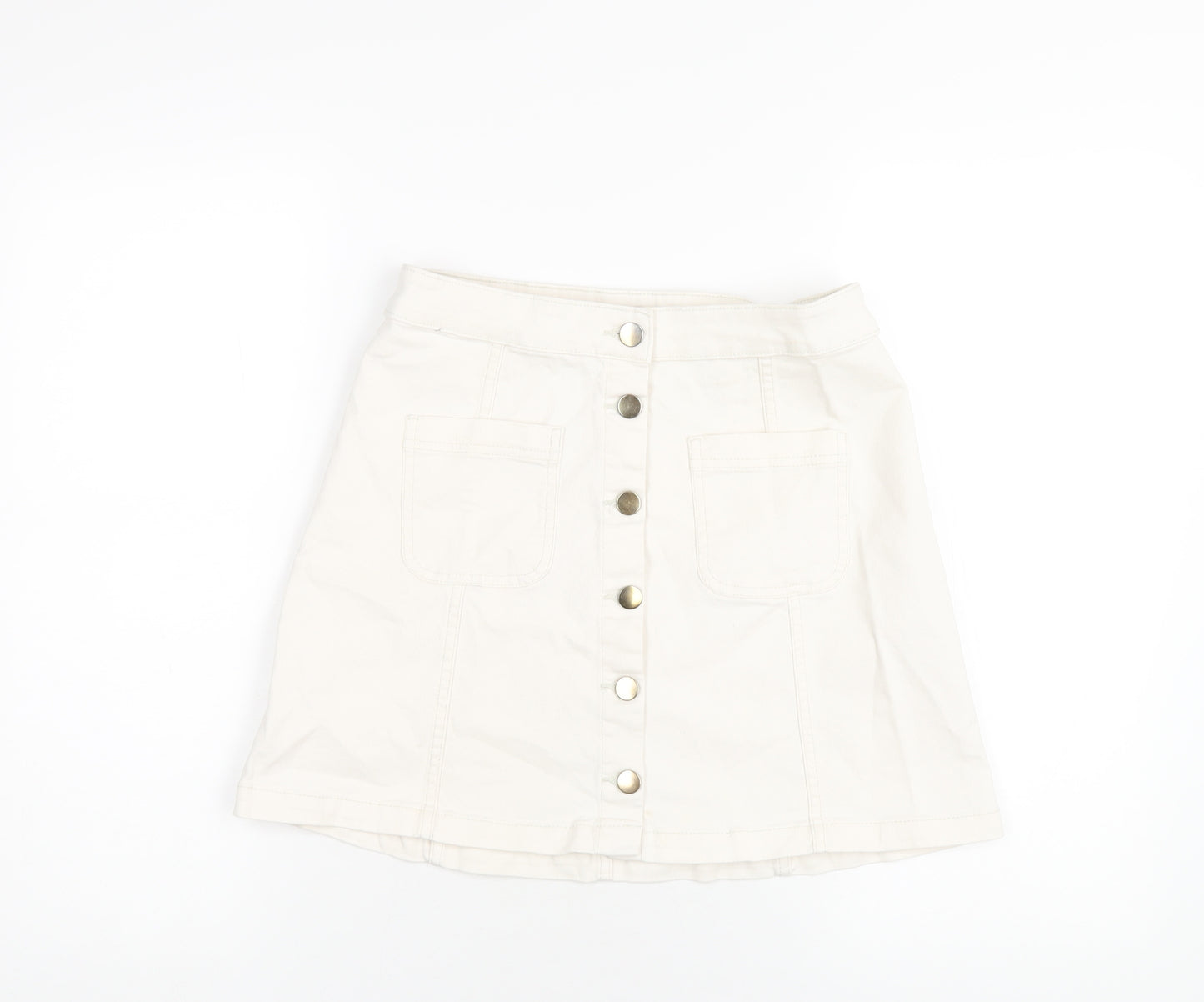 H&M Womens Ivory Cotton A-Line Skirt Size 10 Button