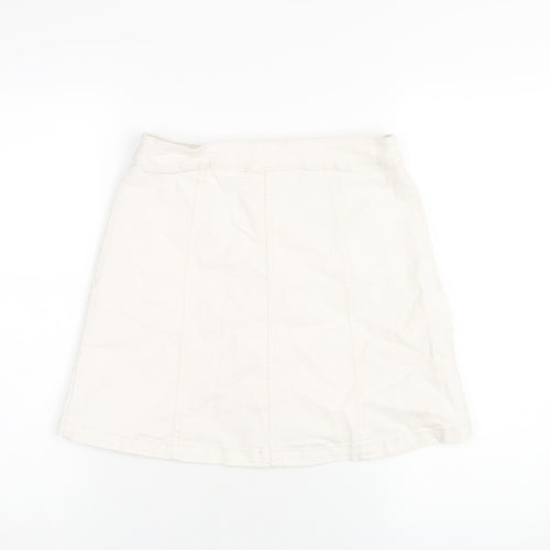 H&M Womens Ivory Cotton A-Line Skirt Size 10 Button